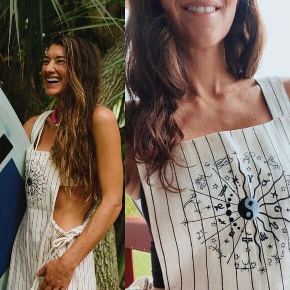 Anthropologie Pants - DANNIJO Wide Leg Embroidered Yin Yang Zodiac Cropped Cotton Overalls Jumpsuit